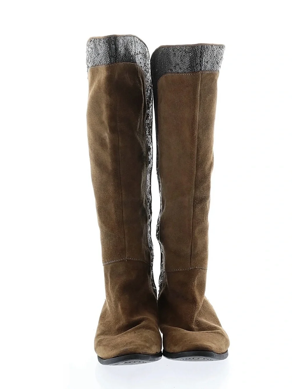 Marciano Olive Brown Suede Over-the-Knee Boot with Metallic Gunmetal Trim